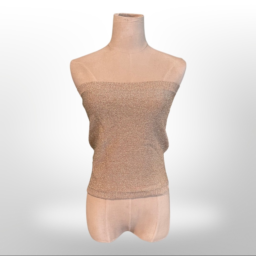 CHLOE Gold knit sparkle strapless top